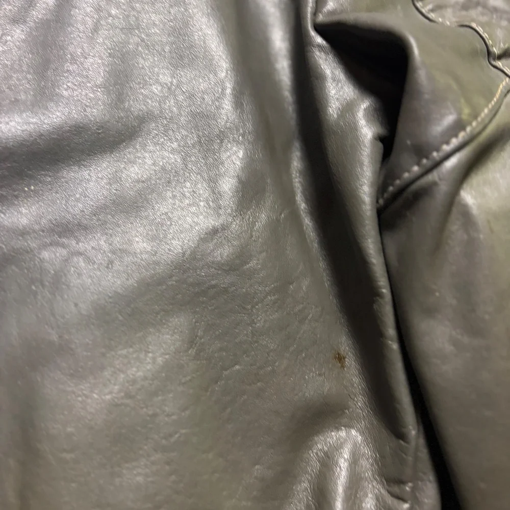 Jean Pierre Vintage Leather Bomber Jacket Grey Green Mens 40R Argentina Made